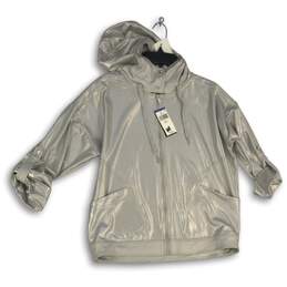 NWT Ralph Lauren Womens Silver Hooded Roll Tab Sleeve Full Zip Jacket Size XS