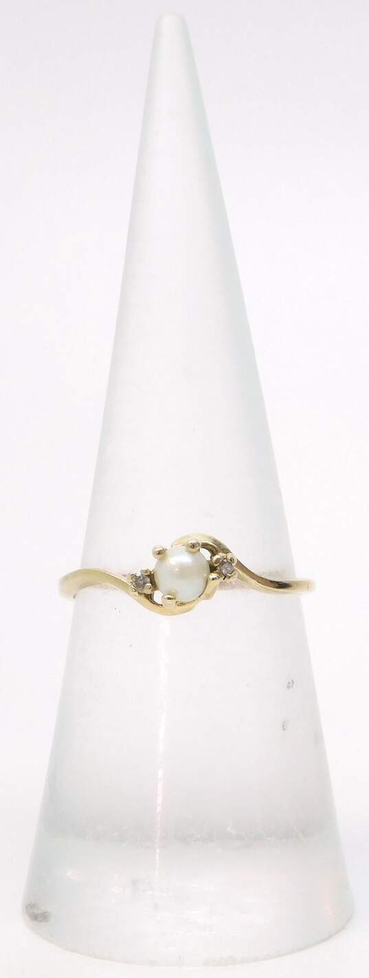 10K Yellow Gold Pearl Diamond Accent Bypass Ring 1.2g image number 1