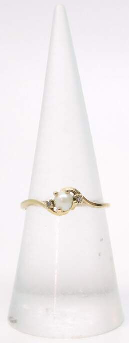 10K Yellow Gold Pearl Diamond Accent Bypass Ring 1.2g