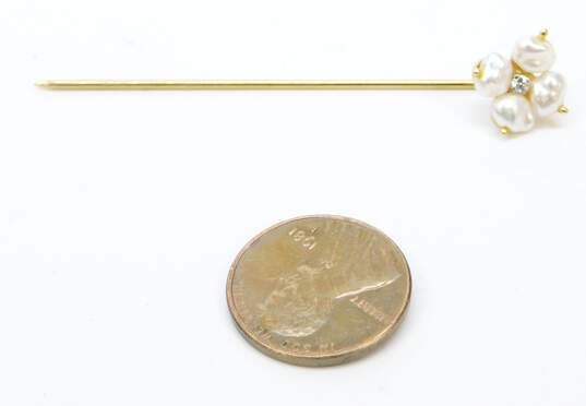 14K Yellow Gold Pearl Diamond Accent Flower Stick Pin 1.6g image number 5