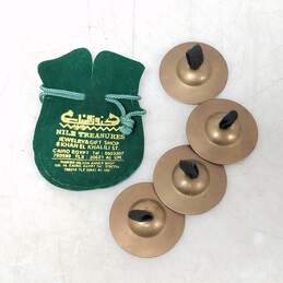 Lot of 4 Brass Zills Finger Cymbals From Egypt w Pouch