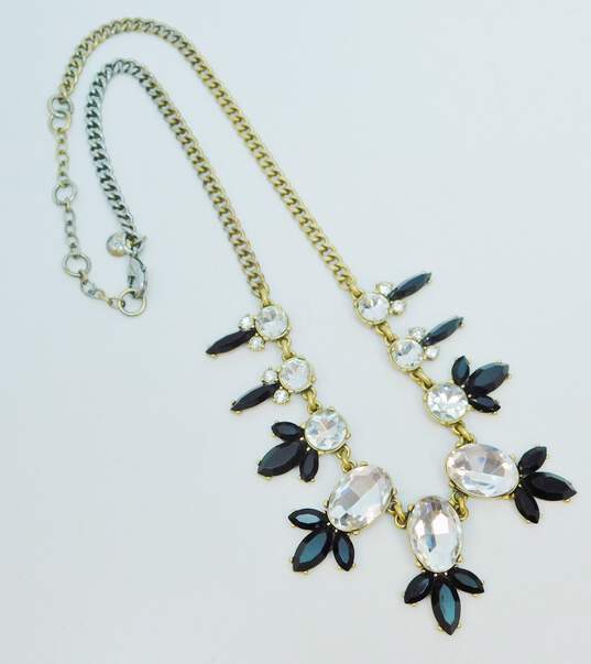 (2) JCREW Black & Clear Icy Rhinestone Designer Goldtone Fashion Necklaces image number 3