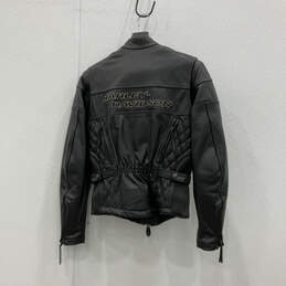 Mens Black Leather Mock Neck Long Sleeve Full-Zip Biker Jacket Size S alternative image