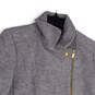 Womens Gray Boiled Wool Pockets Asymmetric Zip Motorcycle Jacket Size Large image number 3