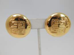 Vintage Givenchy Goldtone Logo Dome Statement Clip On Earrings