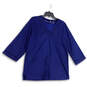 Womens Blue Polka Dot V-Neck 3/4 Sleeve Pullover Blouse Top Size 10-12 image number 3
