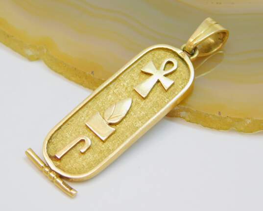 Vintage 18K Yellow Gold Egyptian Cartouche Reversible Pendant 7.0g image number 3