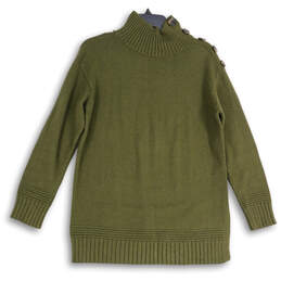 Womens Green Long Sleeve Button Detail Mock Neck Tunic Sweater Size XS