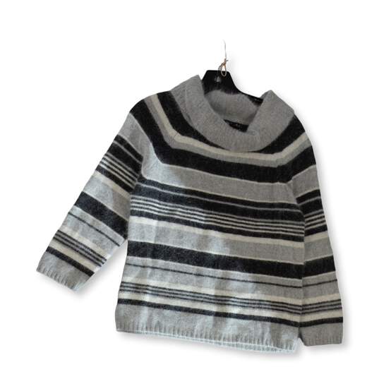 Womens Gray Black Striped Long Sleeve Cowl Neck Pullover Sweater Size M image number 1