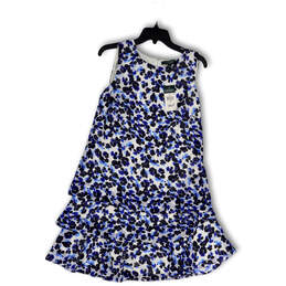 NWT Womens Blue White Floral Round Neck Sleeveless Layered Mini Dress Sz 10