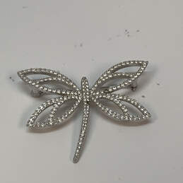 Designer Swarovski Silver-Tone Rhinestone Dragonfly Shape Brooch Pin alternative image