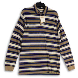 NWT Mens Multicolor Spread Collar Long Sleeve Side Slit Polo Shirt Size M