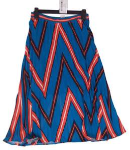Womens Blue Chevron Pleated Side Zipper A Line Skirt Size Small