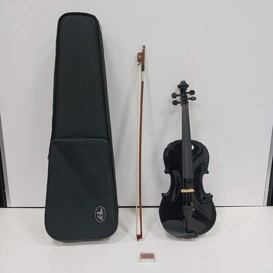 Le Var Black 4 String Violin Model JYVL-E900MB In Case With Bow (Missing A String) image number 1
