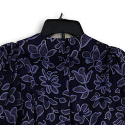 NWT Womens Blue Floral Long Sleeve Ribbed Cuff Pullover Blouse Top Size S