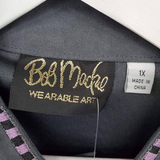 Bob Mackie Vintage Gray & Purple Embroidered Full Zip Jacket WM Size 1X NWT image number 3