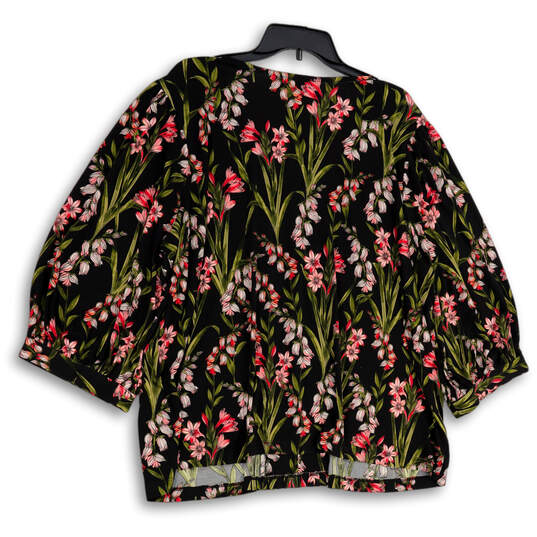 NWT Womens Multicolor Floral V-Neck 3/4 Sleeve Pullover Blouse Top Size 2X image number 2