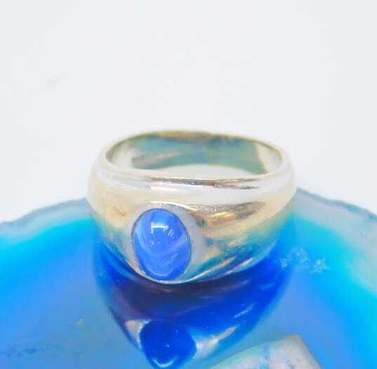 Vintage 14K White Gold Blue Star Sapphire Cabochon Tapered Band Ring 6.0g image number 2