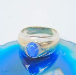 Vintage 14K White Gold Blue Star Sapphire Cabochon Tapered Band Ring 6.0g alternative image
