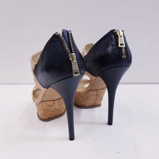 Jessica Simpson Vadio Leather Platform Heels Pearlized Tan Black 9 image number 5