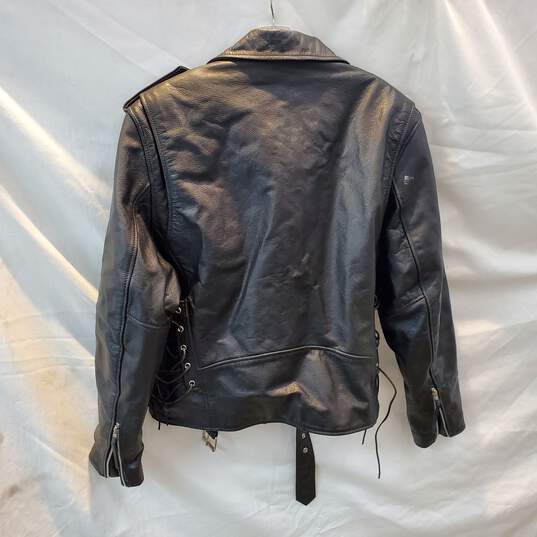 FMC Full Zip Black Leather Motorcycle Jacket Size 46 image number 2