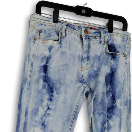 Womens Blue White Tie-Dye Light Wash Pockets Skinny Leg Jeans Sized 28 image number 3