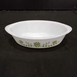 White Glass Bake Dish w/ Green Floral Design alternative image