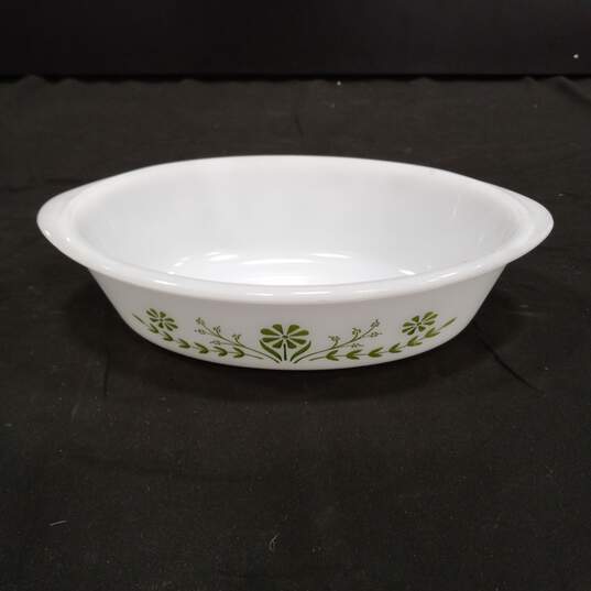 White Glass Bake Dish w/ Green Floral Design image number 2