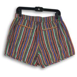 Womens Multicolor Stripe Linen Elastic Waist Pull-On Hot Pant Shorts Size M alternative image