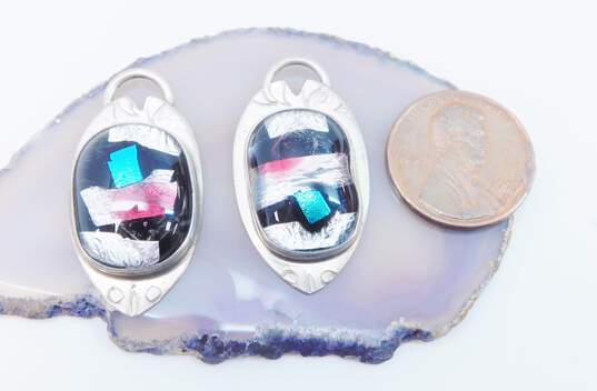 Artisan B. Sucherman Sterling Silver Art Glass Earrings For Repair 9.9g image number 5