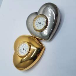 Linden & Unbranded Gold & Silver Tone Heart Shaped Desk/Room Clock Bundle 2 Pcs