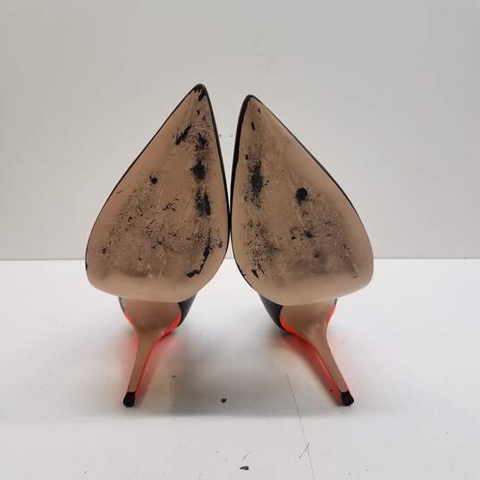 02 Monde Italy Black Vegan Orange Stiletto Heels Shoes Size 39 B image number 5
