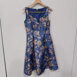 Adrianna Pappel Women's Blue Floral Jacquard Dress Size 8