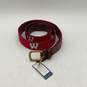 NWT Womens Red Adjustable Hand Stitched Needlepoint Wisconsin Waist Belt image number 1