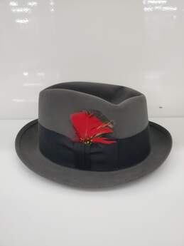 Men Size-7 Stetson FELT HAT With Red feather Used (gray) alternative image