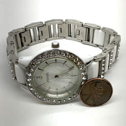 Designer Fossil Silver-Tone Ceramic Rhinestone Round Dial Analog Wristwatch alternative image