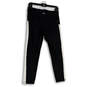 Womens Black White Elastic Waist Pull-On Activewear Compression Leggings L image number 1