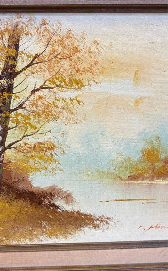 Original Landscape Oil on canvas Birch Trees on a Lakefront 1970s by D. Minefeul image number 5