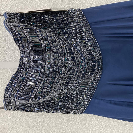 NWT Womens Blue Beaded Strapless Back-Zip Chiffon Maxi Dress Size 00 image number 3