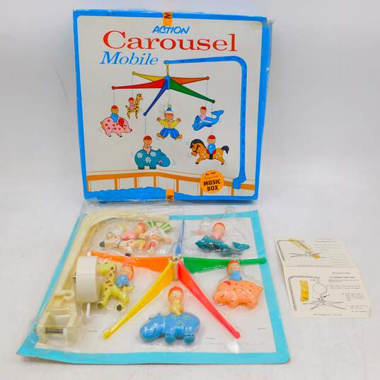 Vintage 1968 Action Carousel Mobile for a babies Crib Stahlwood Toys image number 1