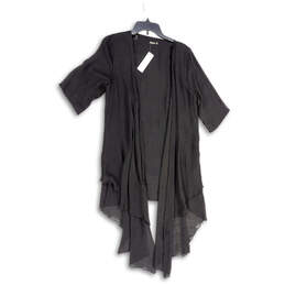 NWT Womens Black Short Sleeve Asymmetric Hem Open Front Cardigan Size 10