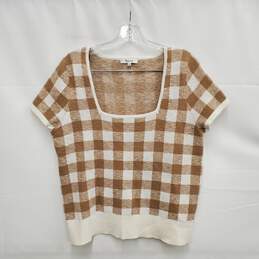Madewell WM's Crop Square Neck Tan & White Checker Blouse Top Size XL