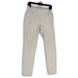 Womens White Flat Front Pockets Pull-On Skinny Leg Ankle Pants Size Large