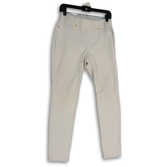 Womens White Flat Front Pockets Pull-On Skinny Leg Ankle Pants Size Large image number 1