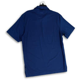 Mens Blue Striped Spread Collar Short Sleeve Side Slit Polo Shirt Size M alternative image