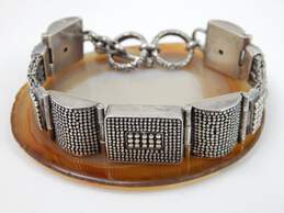 AF 925 Granulated & Dotted Panels Linked Multi Byzantine Chains Toggle Bracelet