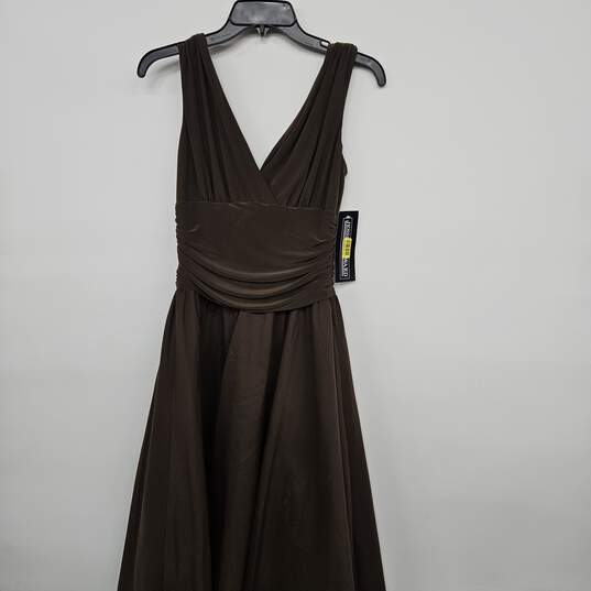 Brown Chiffon Sleeveless V Neck Fit Flare Dress image number 1