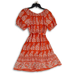 NWT Womens Orange White Floral Belted Short Sleeve A-Line Dress Size S alternative image