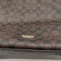 Womens Black Brown Leather Signature Print Adjustable Strap Hobo Tote Bag image number 5