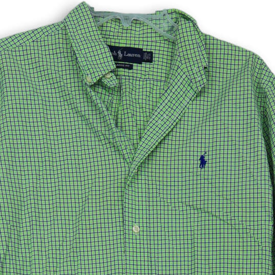 Mens Green Plaid Classic Fit Collared Long Sleeve Button-Up Shirt Size 15.5 image number 3